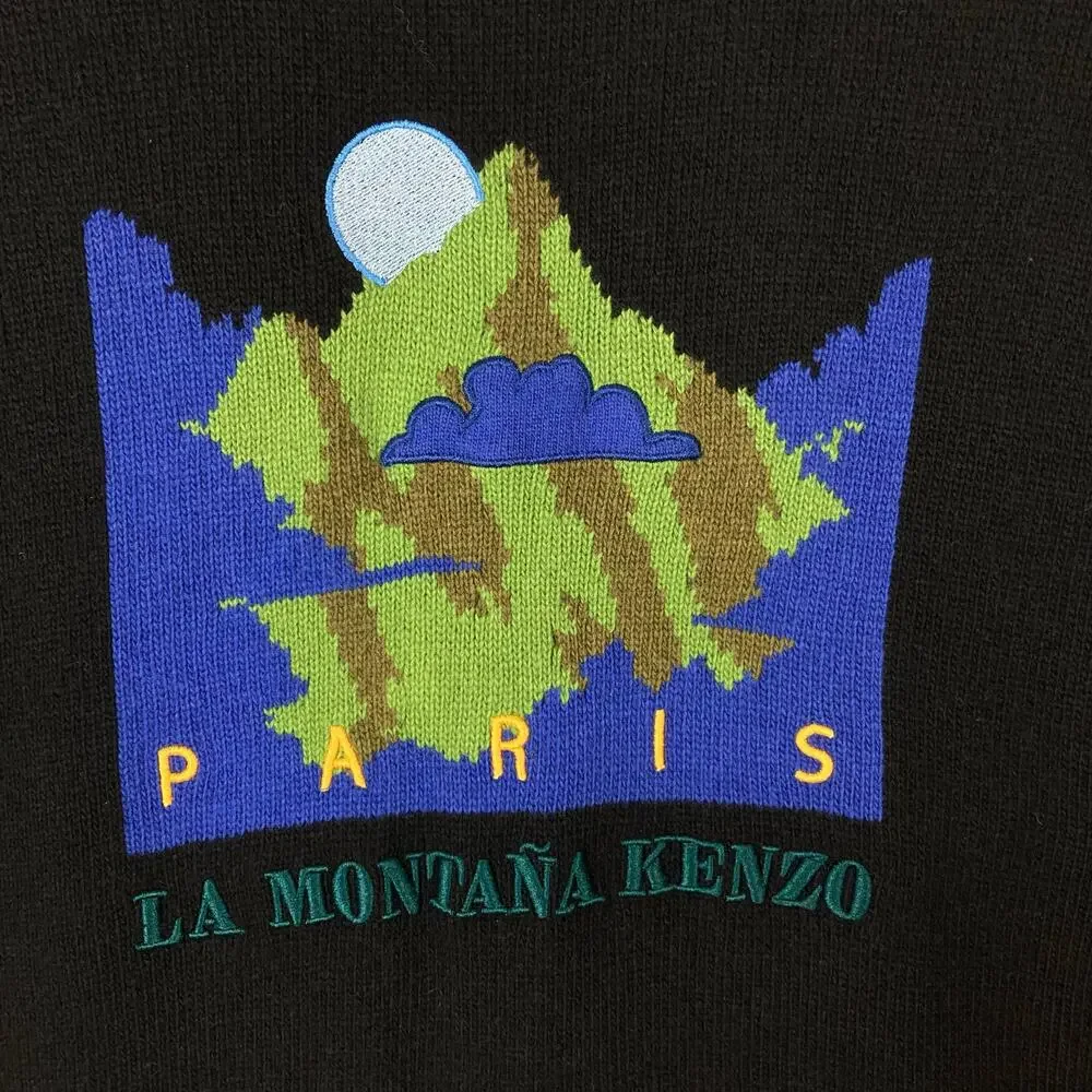 KENZO Sweater Men M”PARIS La Montana”2019 Graphic Logo Wool Black Royal-Blue